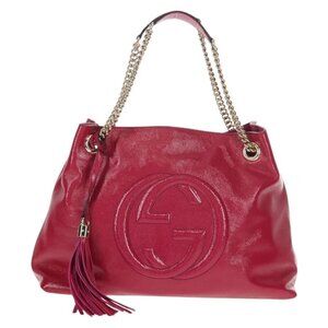 GUCCI Chain Soho Shoulder Bag Patent leather Pink Gold